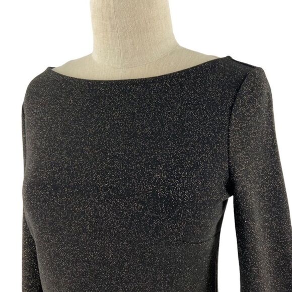 Loft Peplum Sparkle 3/4 Sleeve Black & Gold Shimmer Blouse Career Top size XS - Picture 3 of 15